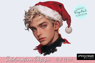Man in Santa Hat, Christmas Male Sublimation Design Sublimation OrangeBrushStudio 