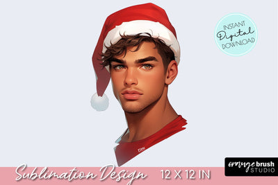 Man in Santa Hat, Male Christmas Sublimation Design Sublimation OrangeBrushStudio 