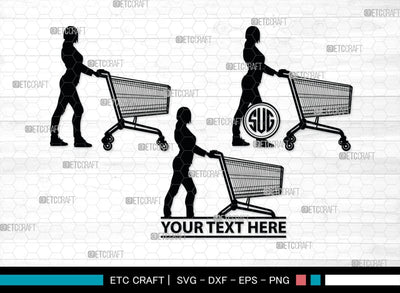 Man With Shopping Cart Monogram, Man With Shopping Cart Silhouette, Man With Shopping Cart SVG, Shopping Cart Svg, Trolley Svg, SB00383 SVG ETC Craft 