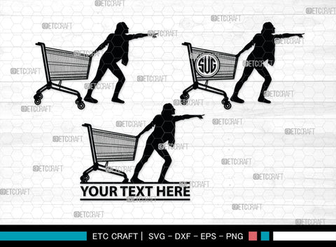 Man With Shopping Cart Monogram, Man With Shopping Cart Silhouette, Man With Shopping Cart SVG, Shopping Cart Svg, Trolley Svg, SB00383 SVG ETC Craft 