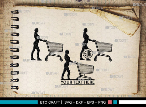 Man With Shopping Cart Monogram, Man With Shopping Cart Silhouette, Man With Shopping Cart SVG, Shopping Cart Svg, Trolley Svg, SB00383 SVG ETC Craft 