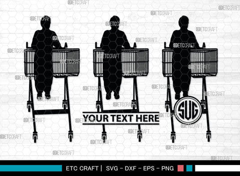 Man With Shopping Cart Monogram, Man With Shopping Cart Silhouette, Man With Shopping Cart SVG, Shopping Cart Svg, Trolley Svg, SB00383 SVG ETC Craft 