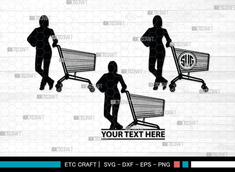 Man With Shopping Cart Monogram, Man With Shopping Cart Silhouette, Man With Shopping Cart SVG, Shopping Cart Svg, Trolley Svg, SB00383 SVG ETC Craft 