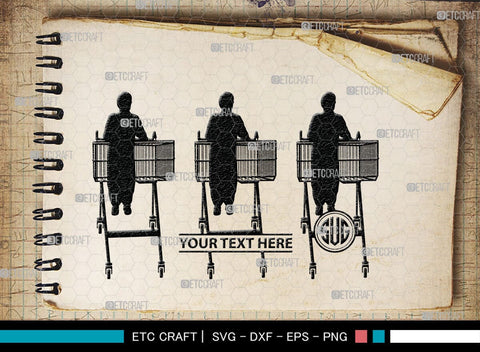 Man With Shopping Cart Monogram, Man With Shopping Cart Silhouette, Man With Shopping Cart SVG, Shopping Cart Svg, Trolley Svg, SB00383 SVG ETC Craft 