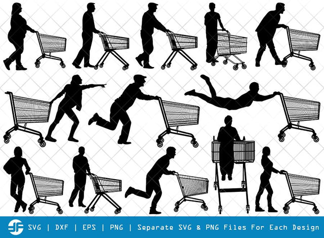 Man With Shopping Cart SVG Cut Files | Trolley Silhouette SVG ETC Craft 