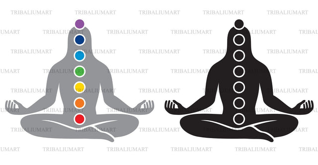 Man with symbols of chakras (meditation concept) SVG TribaliumArtSF 
