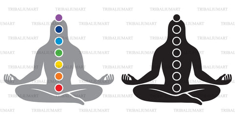 Man with symbols of chakras (meditation concept) SVG TribaliumArtSF 