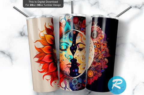Man Woman Face Celestial Sun Moon 20 oz / 30 oz Tumbler PNG Sublimation Regulrcrative 