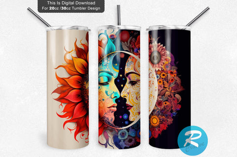 Man Woman Face Celestial Sun Moon 20 oz / 30 oz Tumbler PNG Sublimation Regulrcrative 