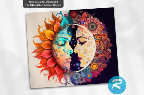 Man Woman Face Celestial Sun Moon 20 oz / 30 oz Tumbler PNG Sublimation Regulrcrative 