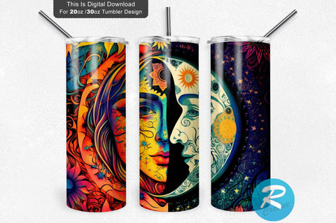 Man Woman Face Celestial Sun Moon Round 20 oz / 30 oz Tumbler PNG Sublimation Regulrcrative 