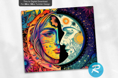 Man Woman Face Celestial Sun Moon Round 20 oz / 30 oz Tumbler PNG Sublimation Regulrcrative 