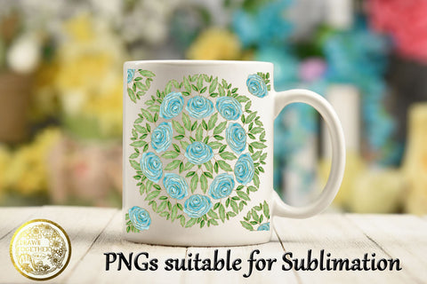 Mandala Blue Roses - illustrations | Clipart | Cards Digital Pattern DrawnTogether with love 