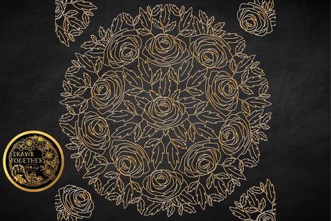 Mandala Blue Roses - Illustrations | Foil Quill | Digis|Bundle Sketch DESIGN DrawnTogether with love 