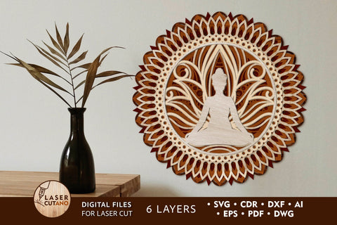 Mandala BUDDHA, Lotus, Yogi, Multilayer Cut Files for Laser Cut Wood or Cricut, Paper Craft, 3D Designs SVG LaserCutano 