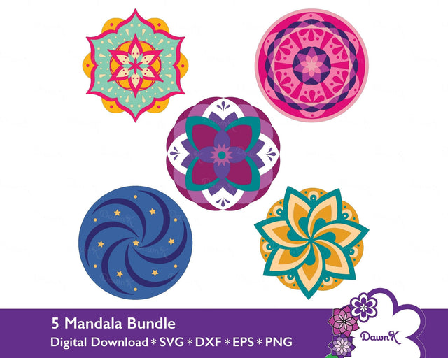 Mandala Bundle - Five Colorful and Detailed Designs SVG DawnKDesigns 