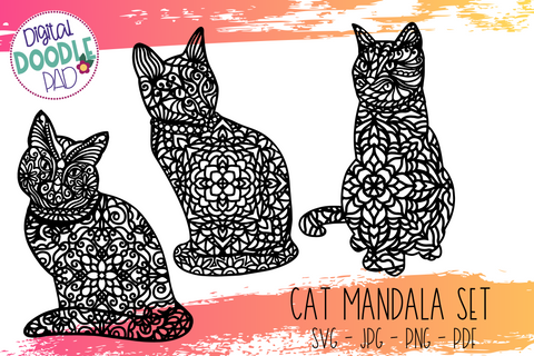 Mandala Cat SVG Set For Cricut & Silhouette SVG Digital Doodle Pad 