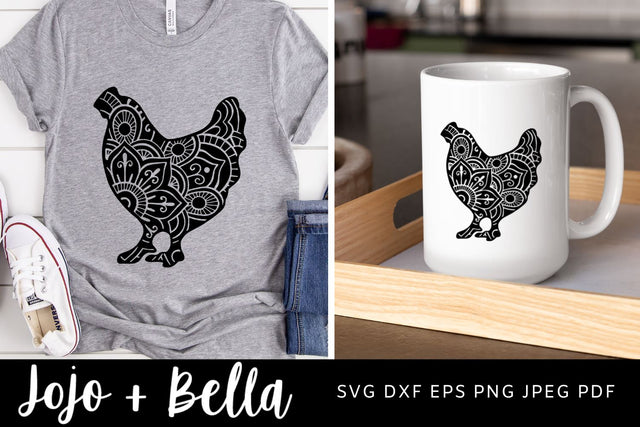 Mandala Chicken SVG, Zentangle Svg, Mandala svg, Chicken svg file, Mandala Chicken Clipart, Mandala Decal, Mandala Farm Animals Svg SVG Jojo&Bella 
