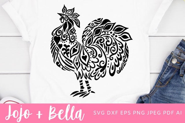 Mandala Chicken SVG, Zentangle Svg, Mandala svg, Chicken svg file, Tribal Chicken Svg, Mandala Clipart, Mandala T-shirt Vinyl Decal SVG Jojo&Bella 