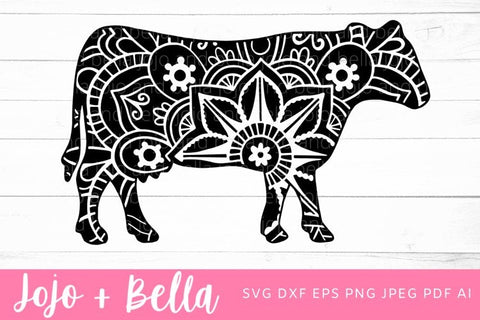 Mandala Cow SVG, Zentangle Svg, Mandala svg, Cow svg file, Mandala Cow Clipart, Mandala T-shirt Vinyl Decal, Mandala Farm Animals Svg SVG Jojo&Bella 
