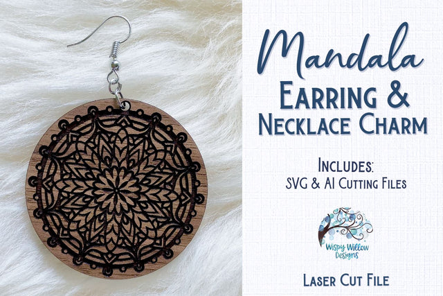Mandala Earring File for Glowforge or Laser Cutter SVG Wispy Willow Designs 