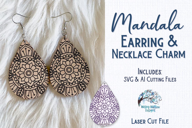 Mandala Earring File for Glowforge or Laser Cutter SVG Wispy Willow Designs 