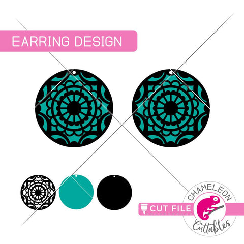 Mandala Earring Template - SVG PNG DXF EPS SVG Chameleon Cuttables 