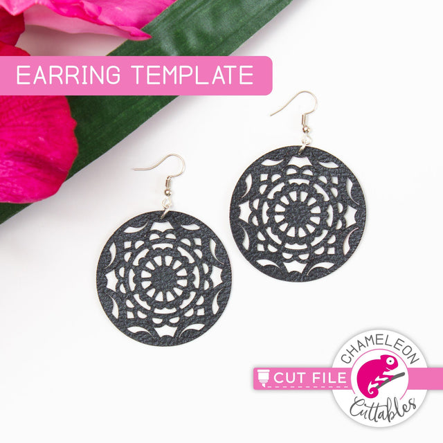 Mandala Earring Template - SVG PNG DXF EPS SVG Chameleon Cuttables 