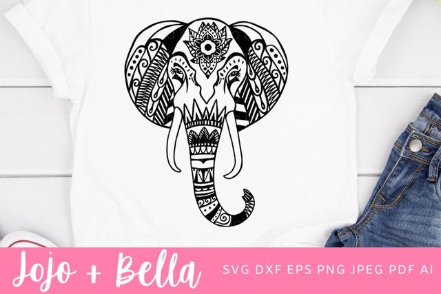 Mandala Elephant Head SVG, Zentangle Elephant Face Svg, Mandala Elephant svg, Elephant Head Svg file, Tribal Elephant Svg, Mandala Clipart, Mandala T-shirt Vinyl Decal SVG Jojo&Bella 