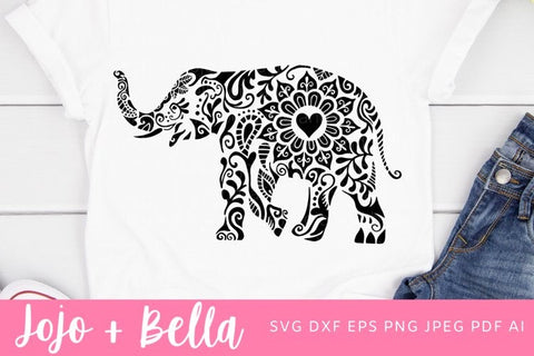 Mandala Elephant SVG, Zentangle Svg, Mandala svg, Elephant svg file, Tribal Elephant Svg, Mandala Clipart, Mandala T-shirt Vinyl Decal SVG Jojo&Bella 
