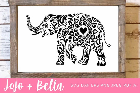 Mandala Elephant SVG, Zentangle Svg, Mandala svg, Elephant svg file, Tribal Elephant Svg, Mandala Clipart, Mandala T-shirt Vinyl Decal SVG Jojo&Bella 