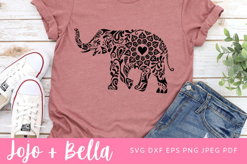 Mandala Elephant SVG, Zentangle Svg, Mandala svg, Elephant svg file, Tribal Elephant Svg, Mandala Clipart, Mandala T-shirt Vinyl Decal SVG Jojo&Bella 