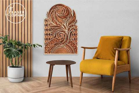 MANDALA FEATHER Multilayer Laser Cut Decoration, Wall Art SVG LaserCutano 