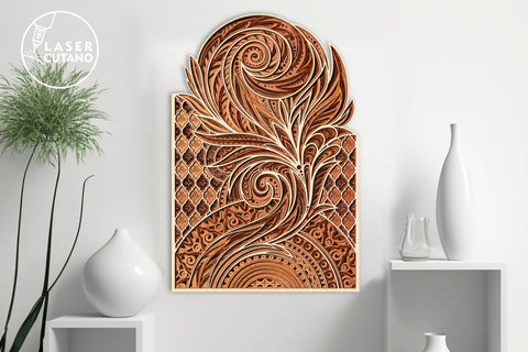 MANDALA FEATHER Multilayer Laser Cut Decoration, Wall Art SVG LaserCutano 