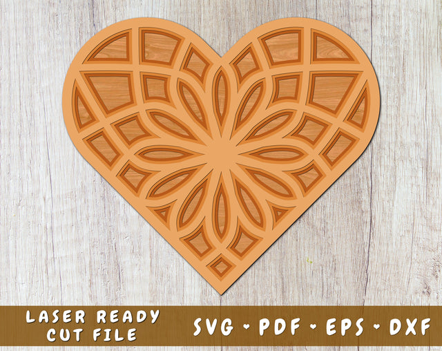 Mandala Heart SVG Cut File, 3D Heart SVG, Layered Heart Laser SVG, Valentine's Heart DXF SVG HappyDesignStudio 