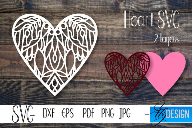 Mandala Heart SVG. Layered Heart SVG. Valentine Day SVG. 5-1 SVG Fly Design 