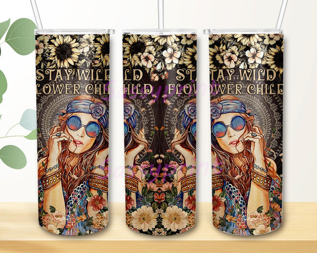 Mandala Hippie Flower Child 20oz Skinny Tumbler Sublimation Wrap Design PNG Digital Download Sublimation sassyprint 