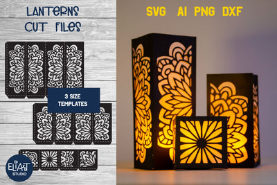 Mandala Lantern SVG, 3d SVG Candle Holder, 3 Size Template. 3D Paper Elinorka 