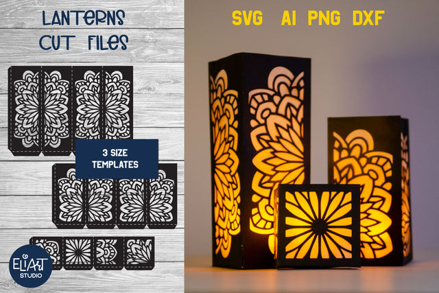 Mandala Lantern SVG, 3d SVG Candle Holder, 3 Size Template. 3D Paper Elinorka 