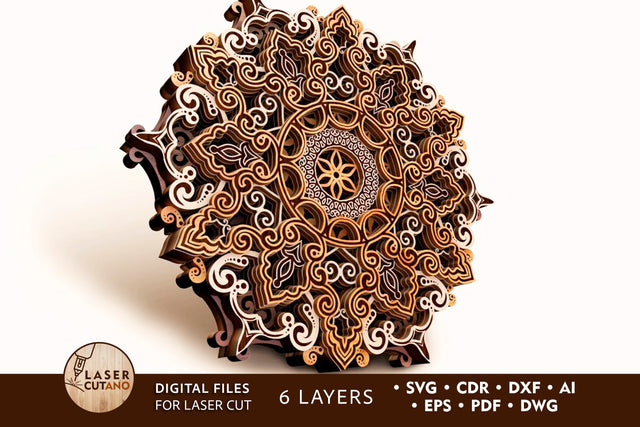 MANDALA Laser Engraved Art Laser Cut Wood, Paper Cut Design SVG LaserCutano 