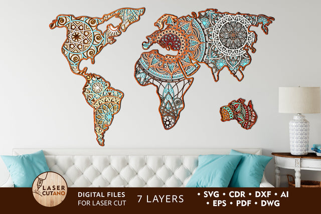 MANDALA MAP Multilayer Laser Cut Files, Mandala, Round SVG, 3D Designs SVG LaserCutano 