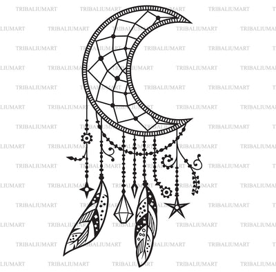 Mandala moon with feathers SVG TribaliumArtSF 