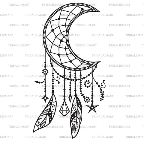 Mandala moon with feathers SVG TribaliumArtSF 