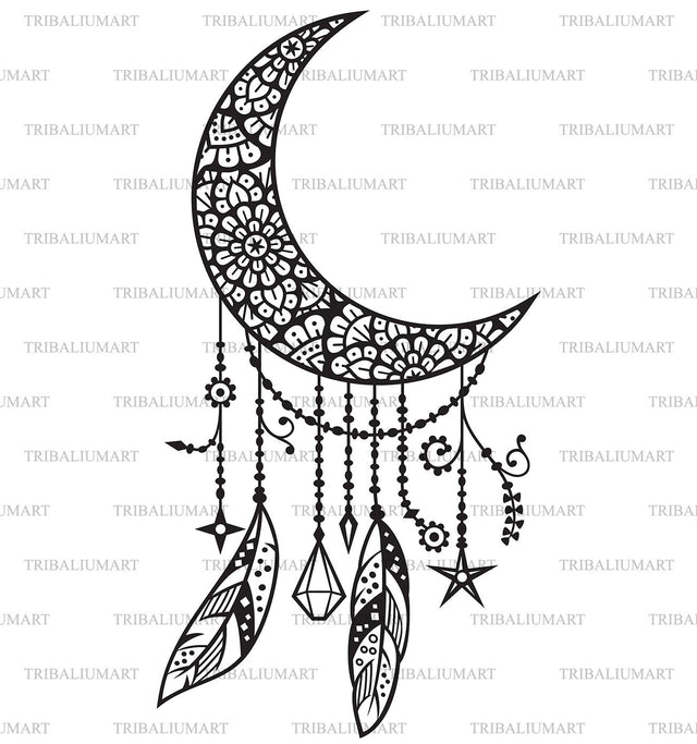 Mandala moon with feathers SVG TribaliumArtSF 