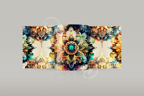Mandala Mug Design, Watercolor Mandala Design, Boho Flower Mug Wrap Png, Tribal Mug Png, 15 oz and 11 oz mug template, Mandala sublimation Sublimation Syre Digital Creations 