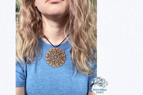 Mandala Necklace Charm File for Glowforge or Laser Cutter SVG Wispy Willow Designs 