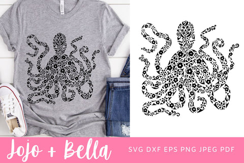 Mandala Octopus SVG, Zentangle Svg, Mandala svg, Octopus svg file, Tribal Octopus Svg, Mandala Clipart, Mandala T-shirt Vinyl Decal SVG Jojo&Bella 