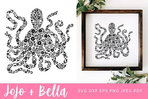 Mandala Octopus SVG, Zentangle Svg, Mandala svg, Octopus svg file, Tribal Octopus Svg, Mandala Clipart, Mandala T-shirt Vinyl Decal SVG Jojo&Bella 