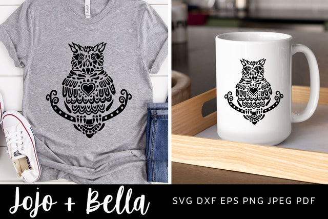 Mandala Owl SVG, Zentangle Svg, Mandala svg, Owl svg file, Tribal Owl Svg, Mandala Clipart, Mandala T-shirt Vinyl Decal SVG Jojo&Bella 