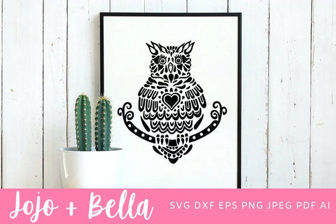 Mandala Owl SVG, Zentangle Svg, Mandala svg, Owl svg file, Tribal Owl Svg, Mandala Clipart, Mandala T-shirt Vinyl Decal SVG Jojo&Bella 